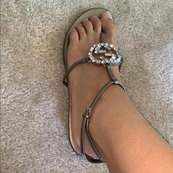 Gucci Metallic Crystals Embellished Thong Sandals